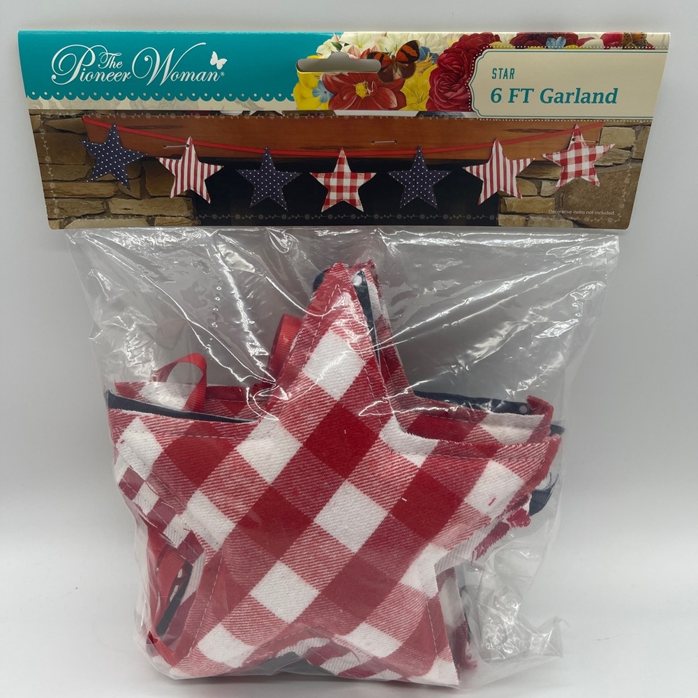 Pioneer Woman 6 Foot 4th of July Decorative Garland - STARS-N-STRIPES